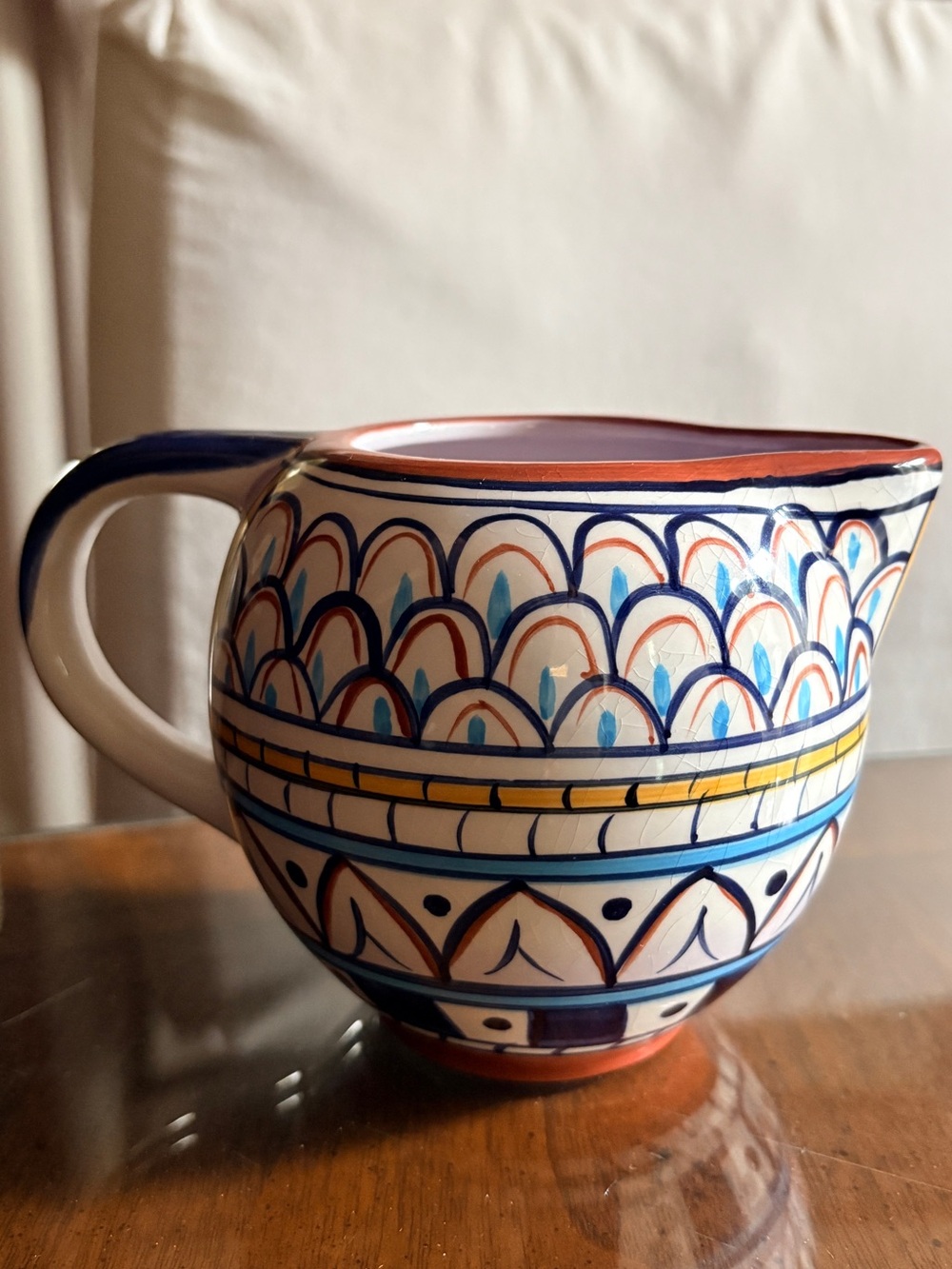 Tabletops Palermo Hand-Painted Cream Pitcher with Blue and Yellow Accents